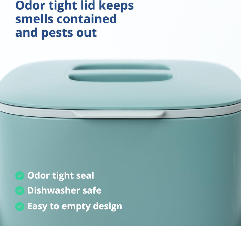 Kitchen Compost Bin, 2.6L Countertop Compost Bin, Green | Odor-Tight. Filter-Free. Dishwasher Safe.