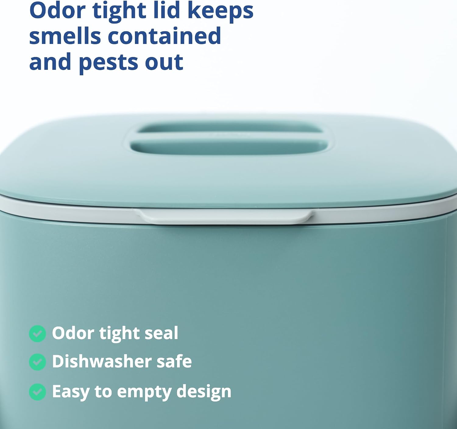 Kitchen Compost Bin, 2.6L Countertop Compost Bin, Green | Odor-Tight. Filter-Free. Dishwasher Safe.