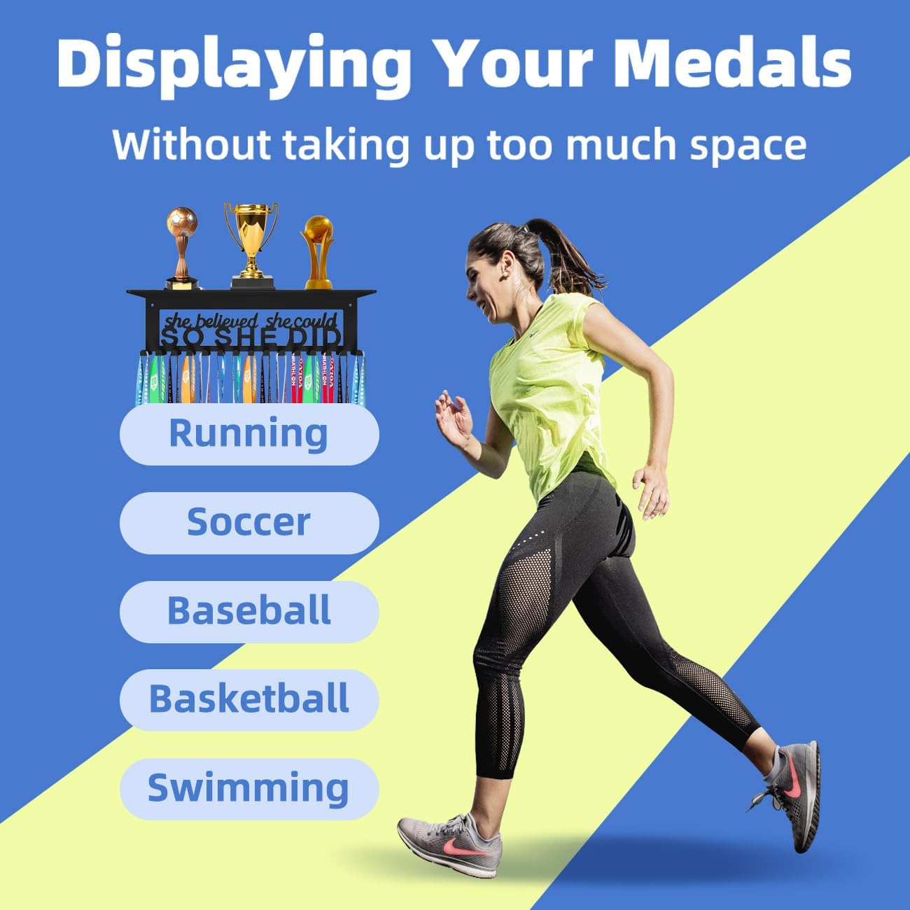 Medal Hanger - Ribbon Holder & Display Frame for Medals & Awards - Wall Mounted Metal Trophy Rack - Easy to Install