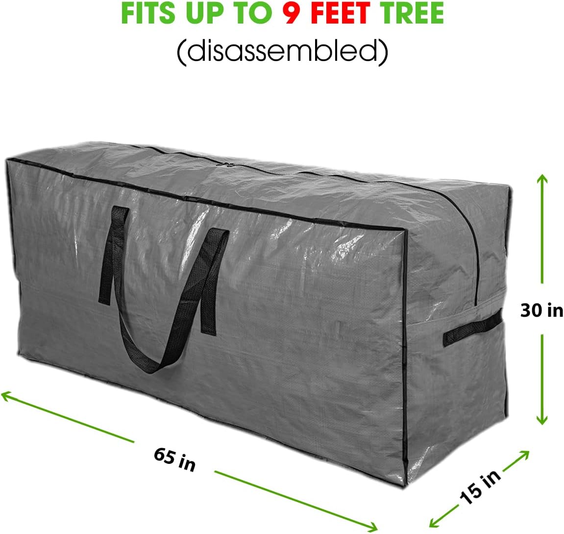 Christmas Tree Storage Bag - Tall Disassembled Holiday Tree Storage Case in Protective Zippered Gray Bag (9ft)