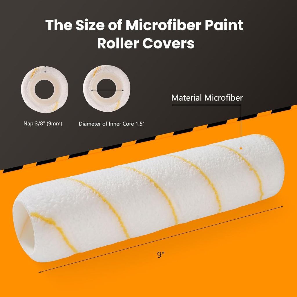 Paint Roller Covers, 5 Pack, 9 Inch Microfiber Paint Roller, 3/8" Nap Covers for Paint Roller Frame, Rollers for