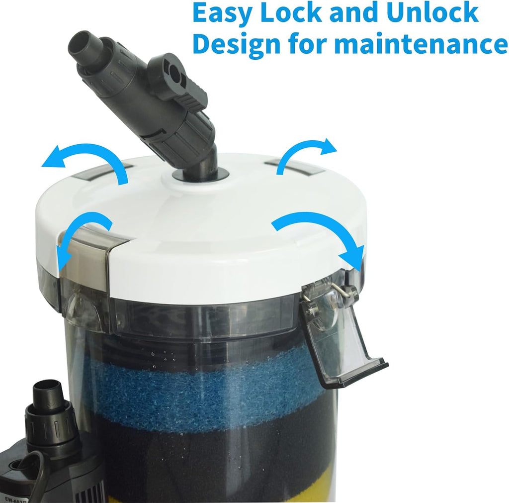 105GPH Canister Filter, External Aquarium Filter Ultra-Quiet Water Circulation Cleaning Machine with Water Pump, 4