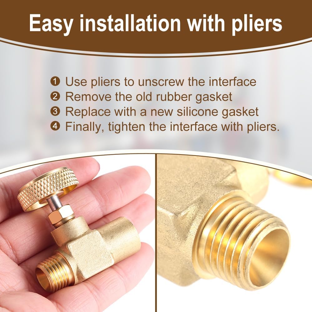 Yetaha 2Pcs Golden Brass 1/4" NPT Propane Flow Control Needle Valve
