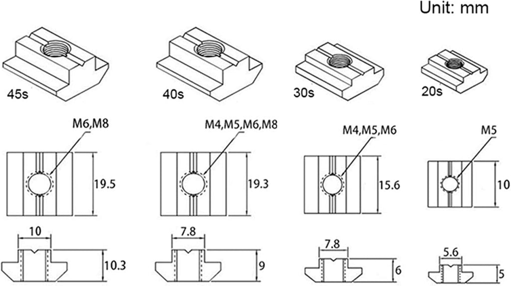 50pcs 2020 Series M5 Sliding T Nut, Metric M5 Thread 2020 T Slot Nut, for 2020 Aluminum Extrusion Profile Slot 6mm