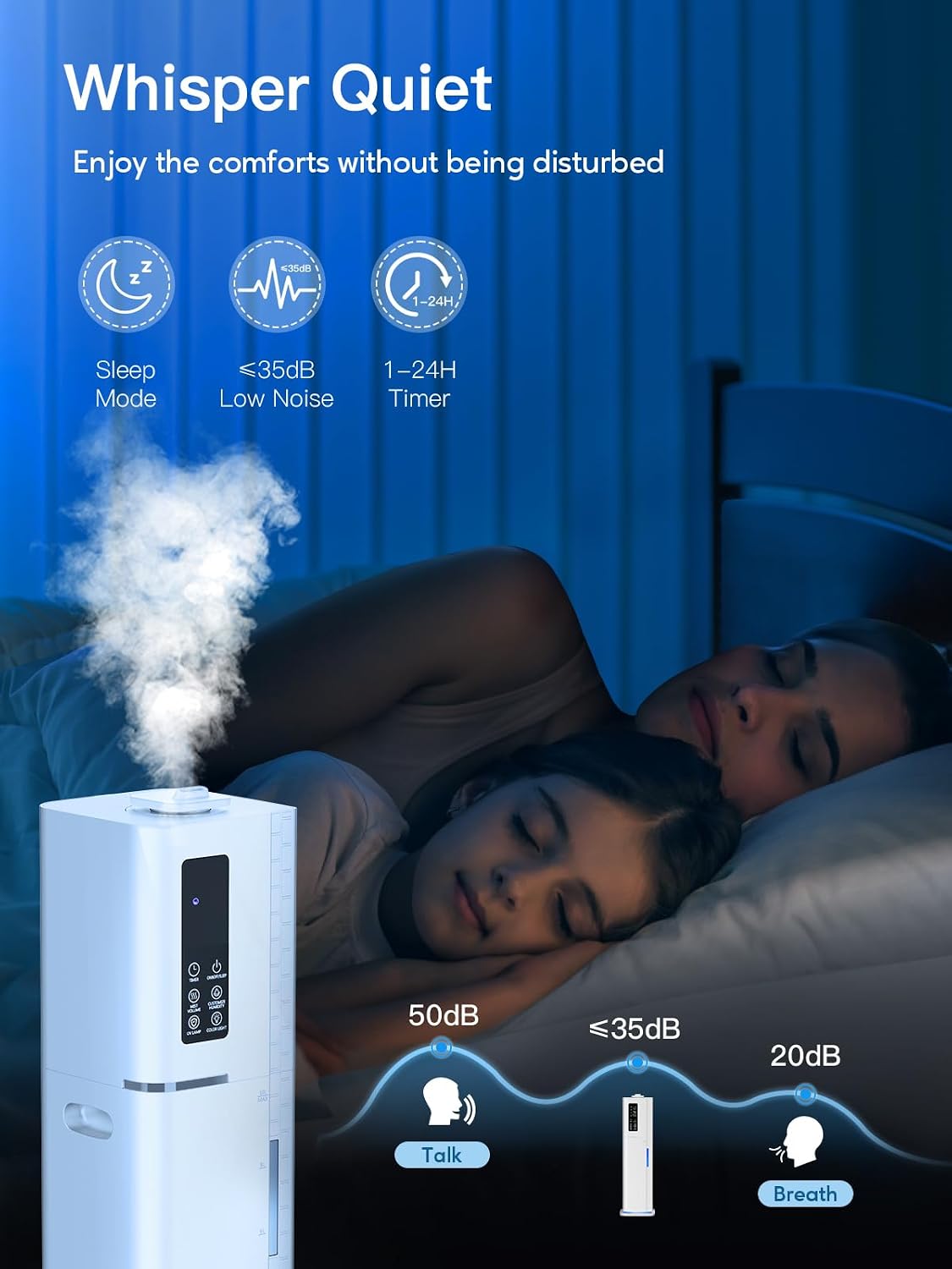 10L/2.64Gal Humidifiers for Bedroom, Top Fill Quiet Ultrasonic Cool Mist Humidifier Large Room, Covers 550ft², 60H