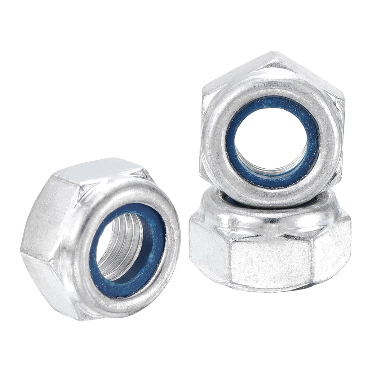 4Pcs M10-1.25 Nylon Locking Hex Nuts CarbonSteel Blue and White