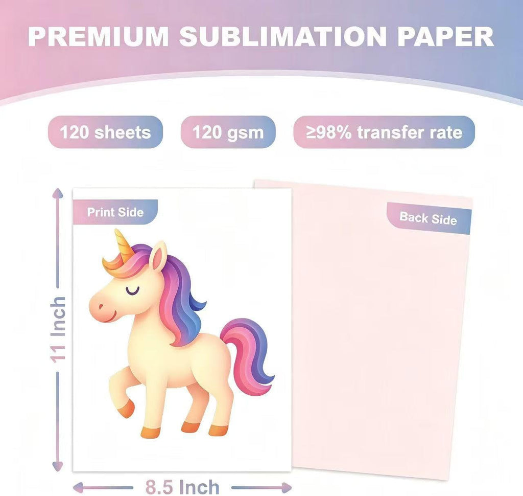 Sublimation Paper 8.5x11 Inch – 120 Sheets, 120gsm Heat Transfer Paper for Inkjet Printer, Fast Dry, High Transfer