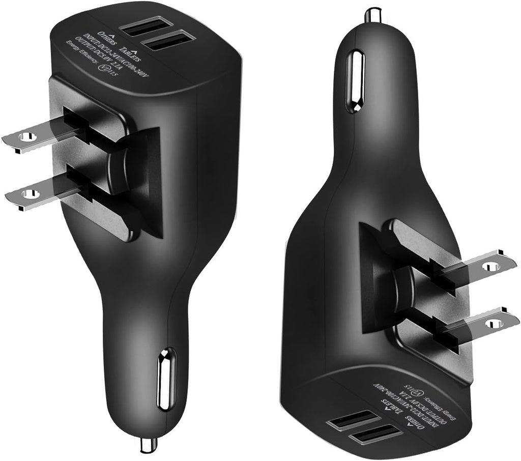 2Pack USB Car Charger, 2-in-1 Portable With Foldable Plug Wall Charger for iPhone X XR XS 7 8 Plus Note 8 9 Galaxy S8