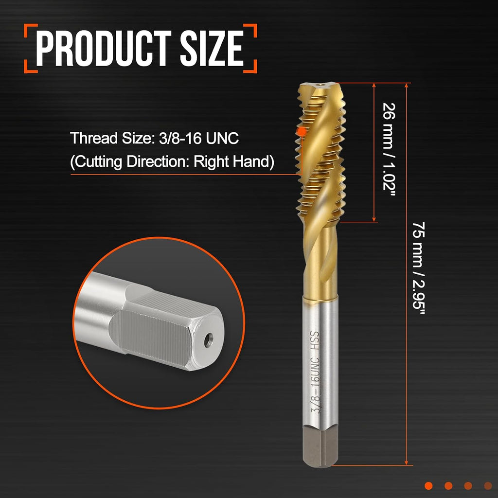 3/8-16 UNC Spiral Flute Thread Tap M2 High Speed Steel Titanium