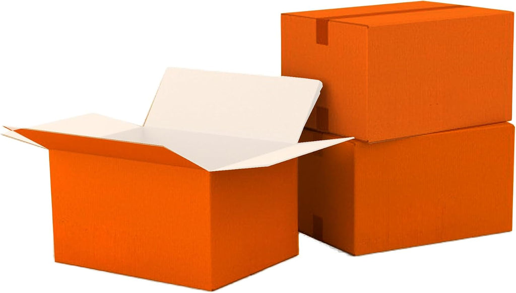 Orange (White Inside) Corrugated Shipping Boxes 10x6x2" Inch,25 Pc