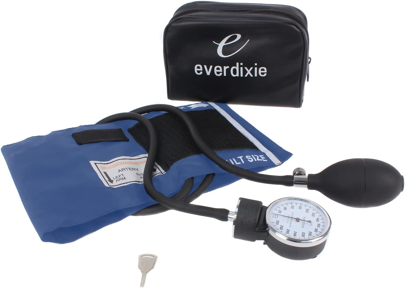 Deluxe Aneroid Sphygmomanometer Blood Pressure Set W/Adult Cuff, Carrying Case and Calibration Tool - Navy