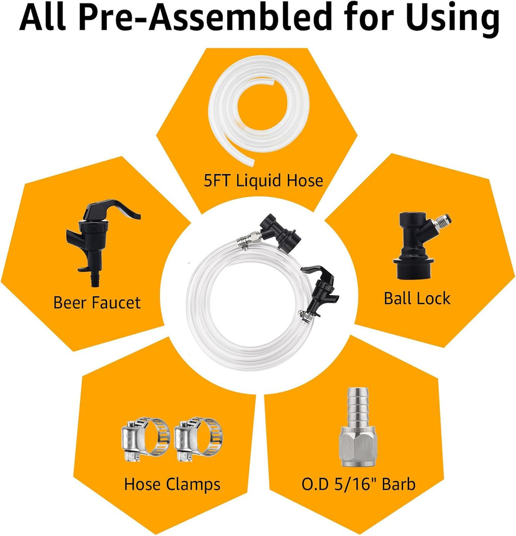 5FT Ball Lock Beer Line Assembly Kit Picnic Tap Corny Keg Dispenser 1 Pack | Pre-Assembled, Healthy Picnic Tap, Food