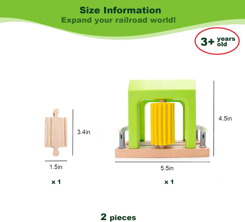 Wooden Car Wash Station with Train Truck,Expansion Pack Compatible with Railway Train Set,Wooden Toy Train Accessory