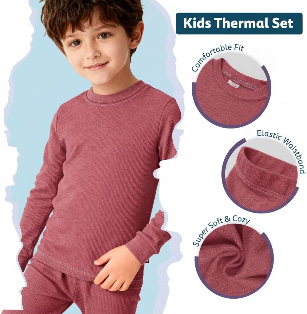 Baby Boys Thermal Underwear Set Sensory Friendly Kids Long Johns, Thermal Set for Boys Base Layer for Ski