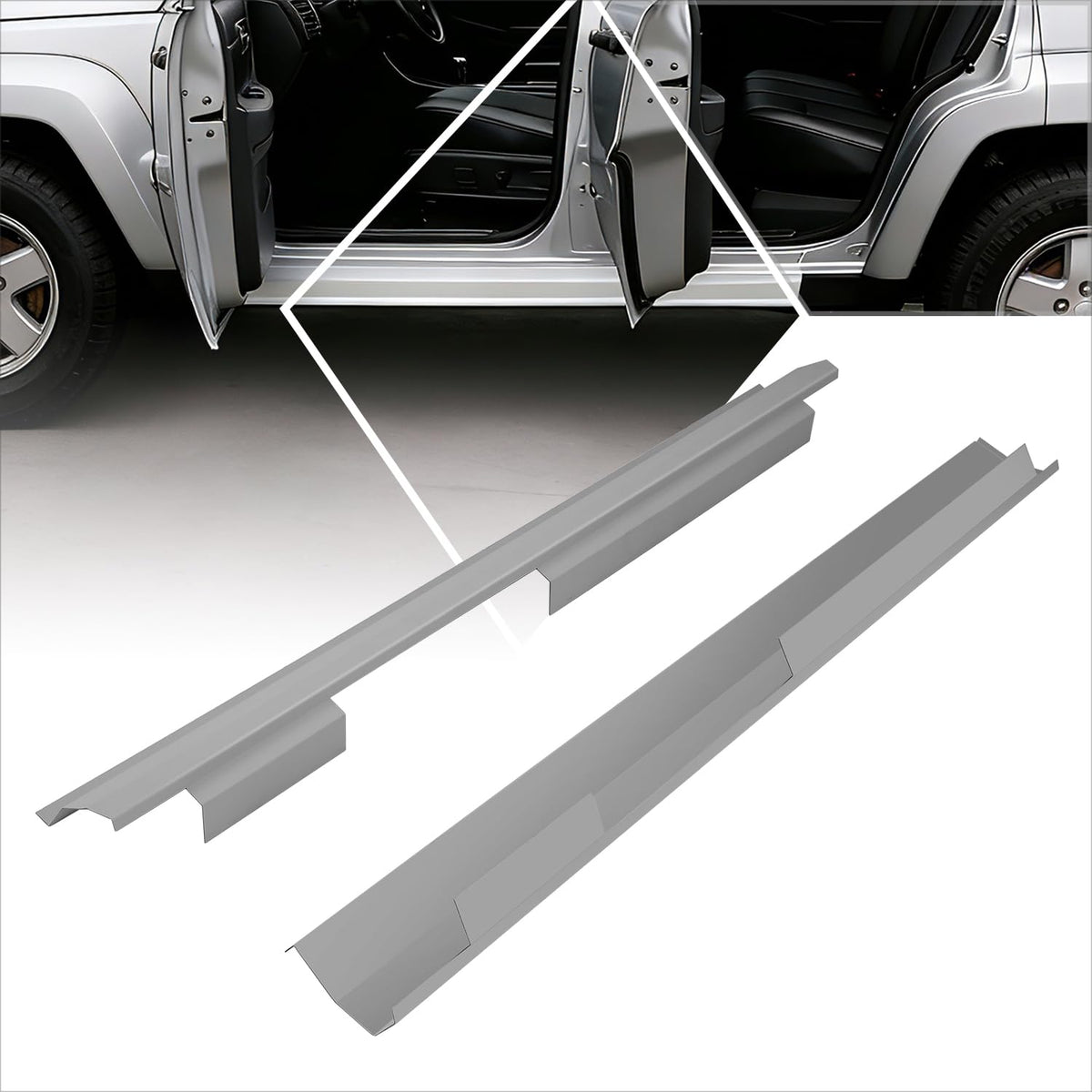 PM PERFORMOTOR Rocker Panels Compatible with 2002-2007 Jeep Liberty 4Door, Left & Right Side, Primered Grey