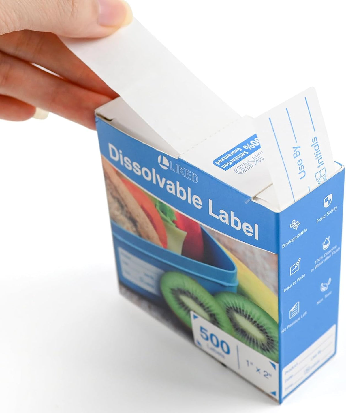 500 Stickers Use by 1 x 2 Inch Blue Dissolvable Food Labels