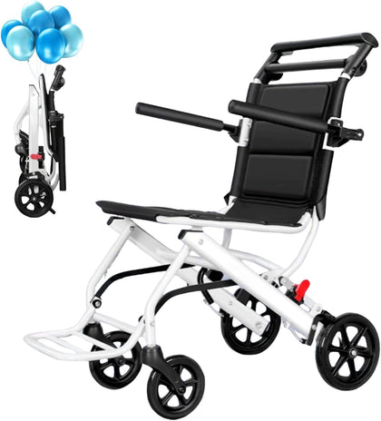 Lightweight Folding Wheelchair for Adults, Portable Transport Chairs with Foot Rests, Aluminum Frame with PU Wheels