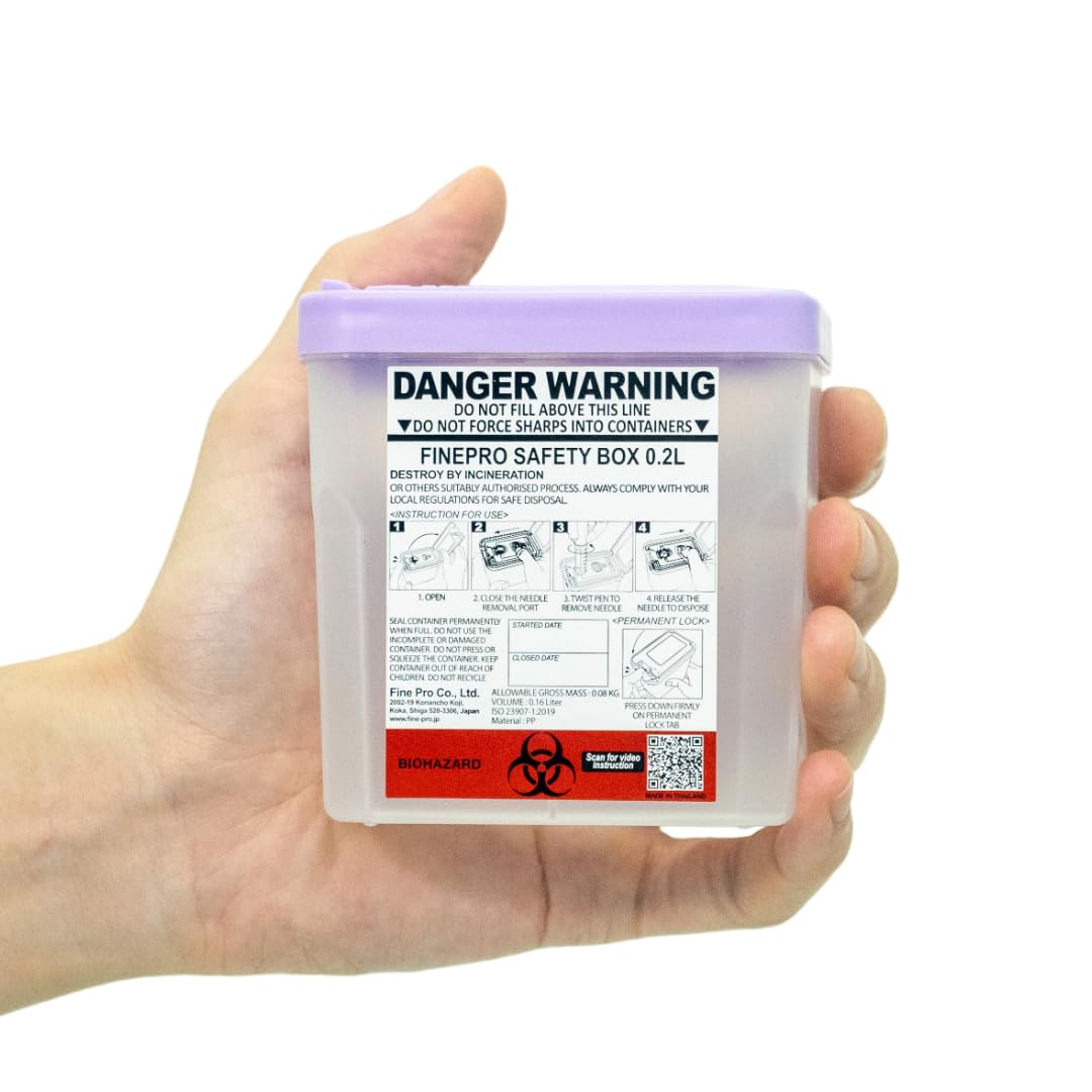 0.2L(0.2Qts.) Size Portable Pen-Needle Disposal Container Diabetes Care (0.2L, Purple+Clear, 1)
