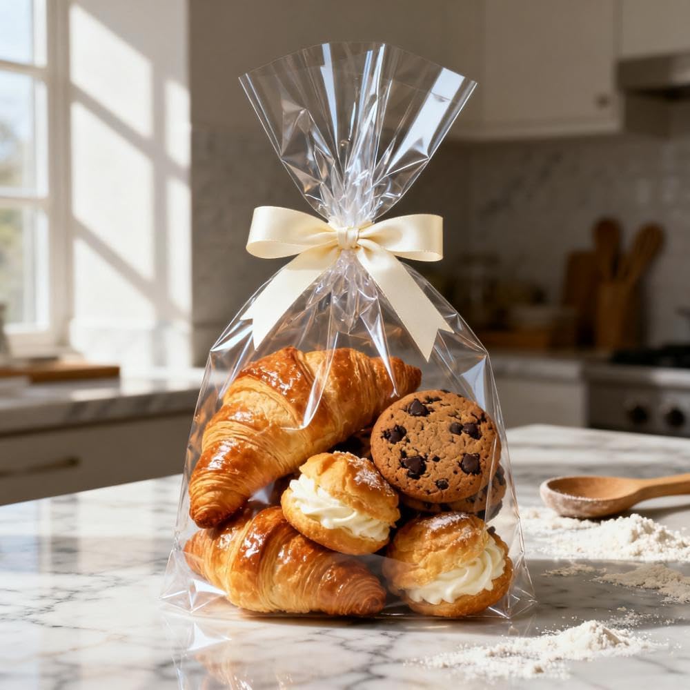 Flat Bottom Cellophane Treat Bags 100 Pcs 7x3x12 Inches