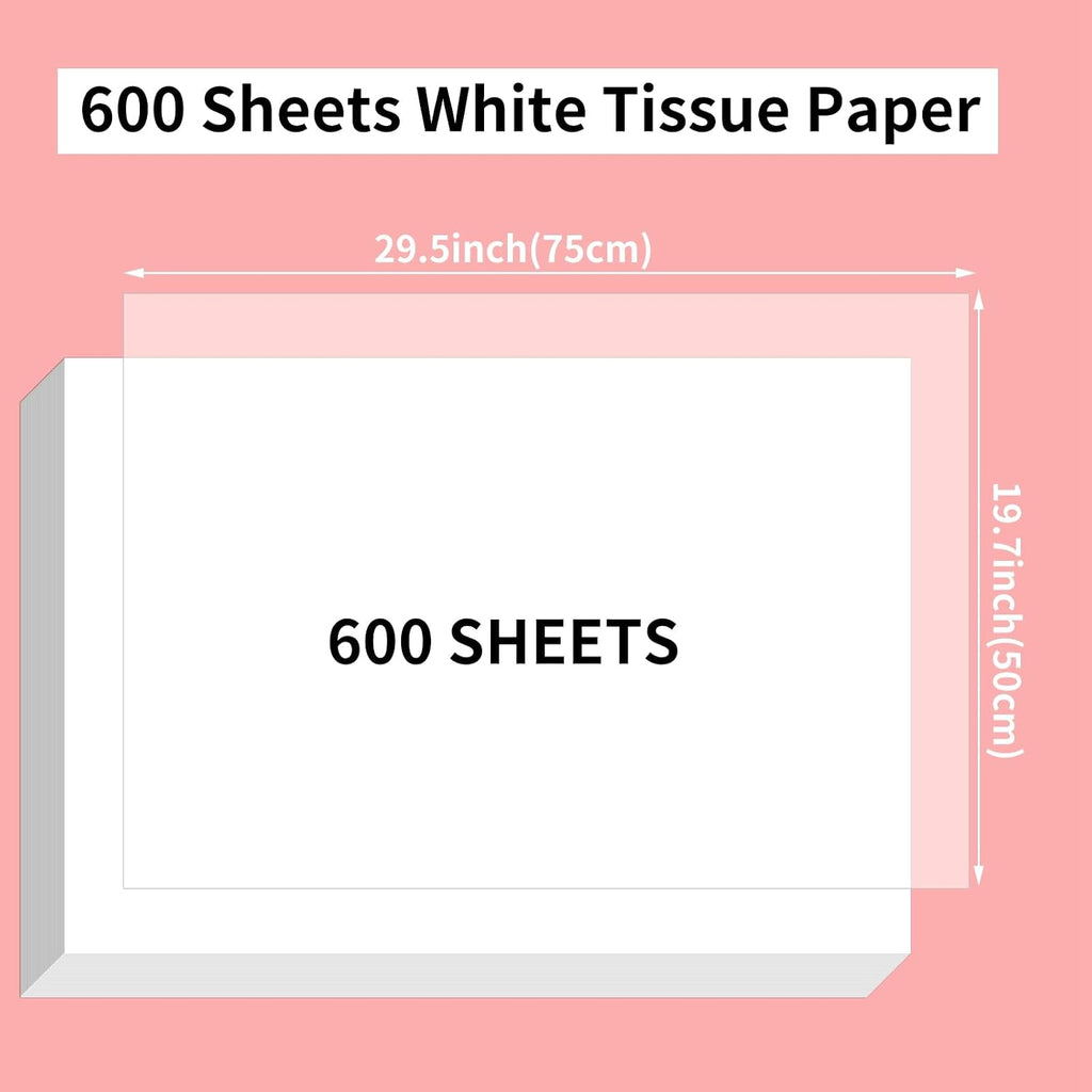 600 Sheets White Tissue Paper Bulk 20 x 30 Inches
