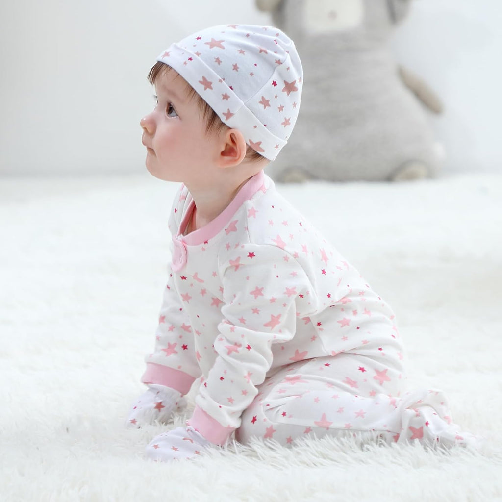 Newborn Baby Hats Mittens and Socks Set Cotton Beanie 0-6 Months