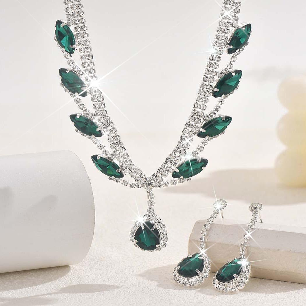 Rhinestone Bridal Wedding Jewelry Set Silver Necklace Earrings Sets Formal Prom Costume Jewelry Sets for Women and