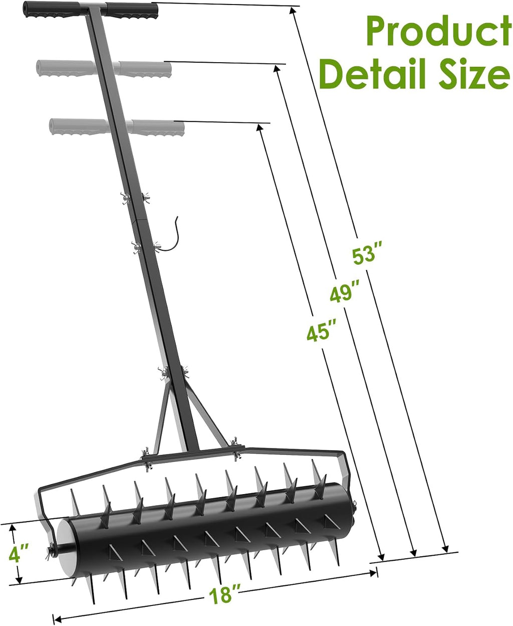 18Inch Rolling Lawn Aerator, Upgraded Heavy Duty Aerators | Lawn Soil Penetrator Spikes w/ 3 Adjustable Height