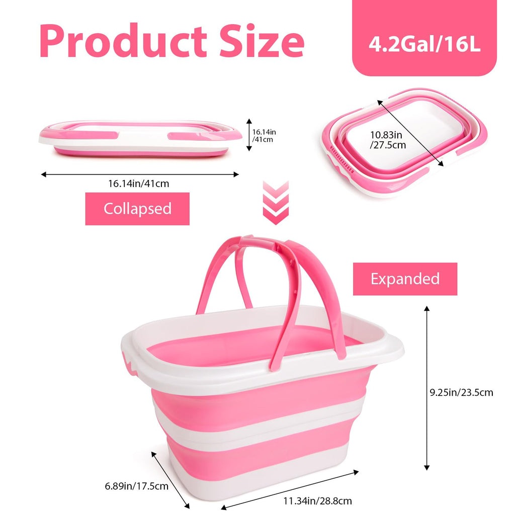 Collapsible Mop Bucket 4.2 Gallon(16L)-Pink White