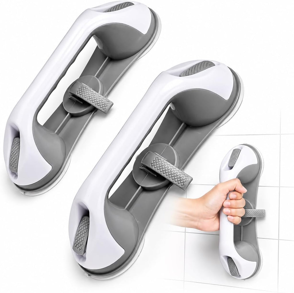 Grab Bars for Bathtubs and Showers, 2 Pack No-Drill Suction Shower Handles with 3 Suction Cups, Removable Bathroom
