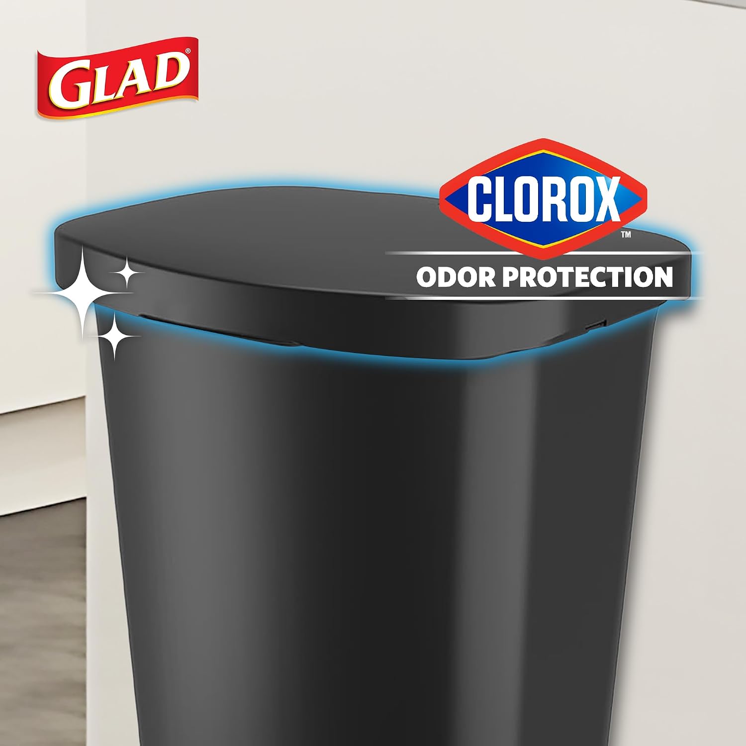 Premium Trash Can with Clorox Odor Protection, 13 Gallon, Black | Plastic Kitchen Waste Bin | Hands Free with