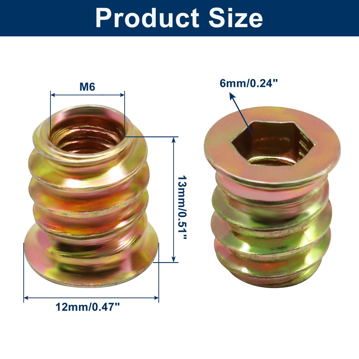 Piutouyar 20 Pcs M6x13mm Threaded Inserts Nuts for Wood