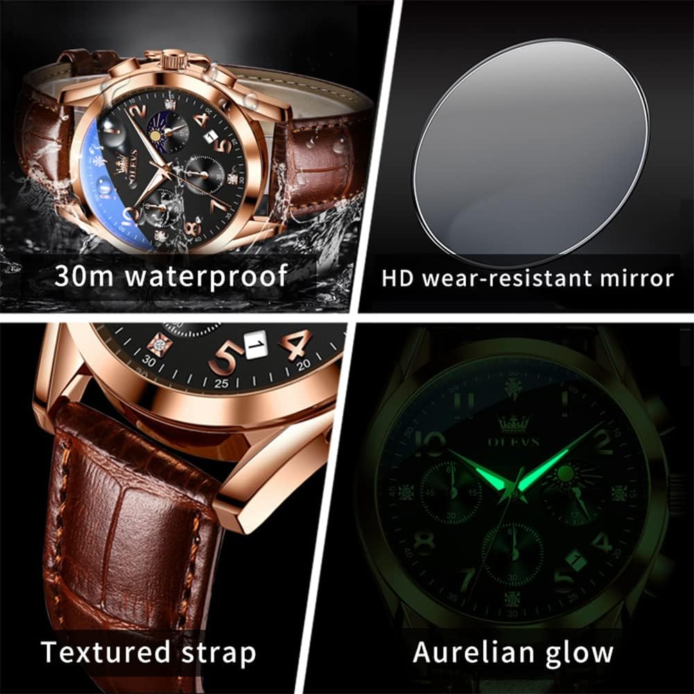 Men's Watches Brown Leather with Date,Casual Watches for Men,Large Face Watches Men,Chronograph Mens Watch,Sport