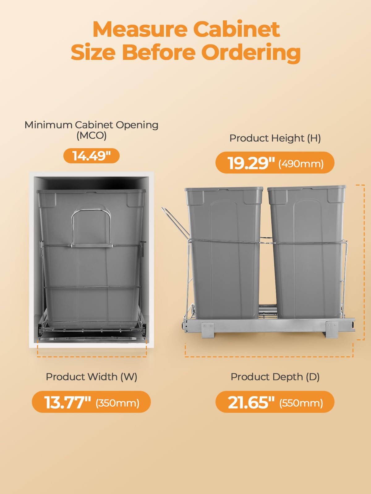 Pull Out Trash Can Under Cabinet, 35 QT Double Under Sink Trash Can Waste Container with with Chrome Wire Bottom