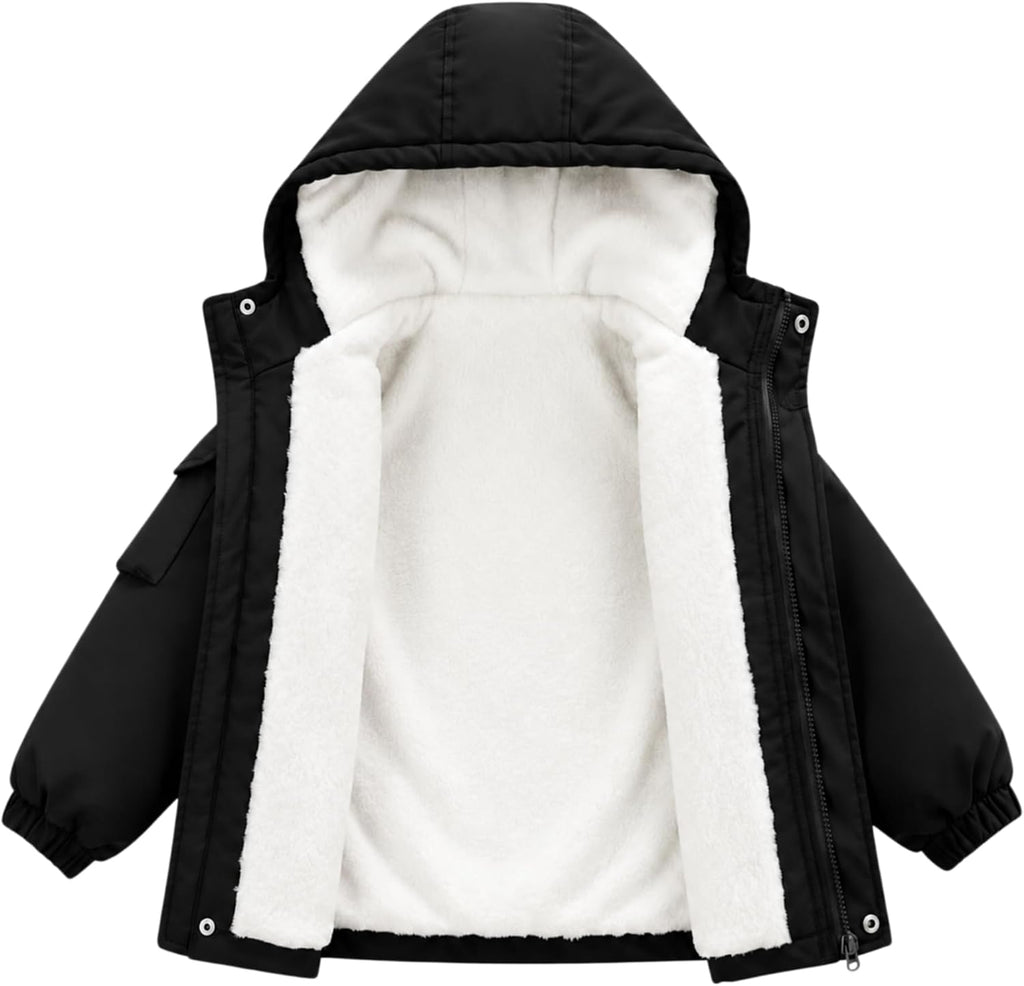 Boy's Winter Coat Fleece Lined Waterproof Jacket Puffy Coat Thick Hooded Down Outdoor Coats