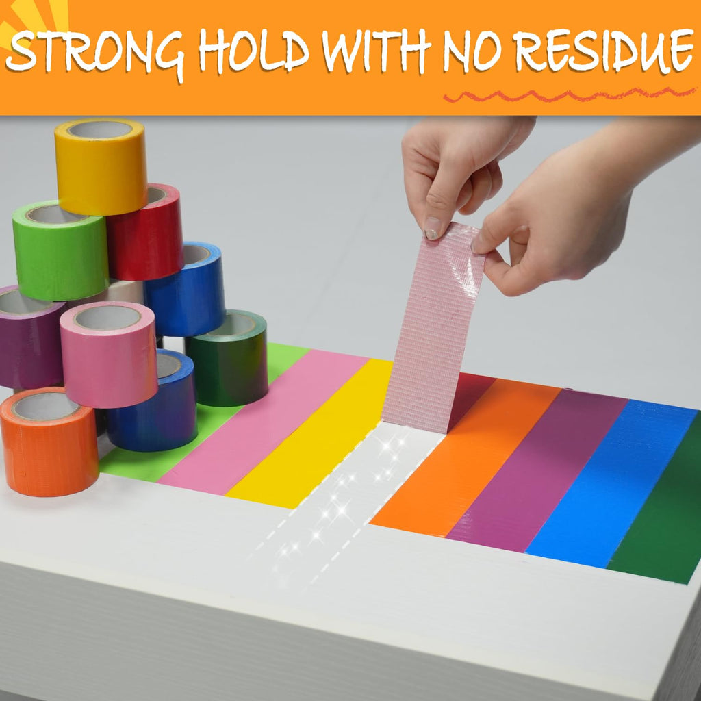 12 Pack Rainbow Colored Duct Tape 2" x10YD Waterproof No Residue