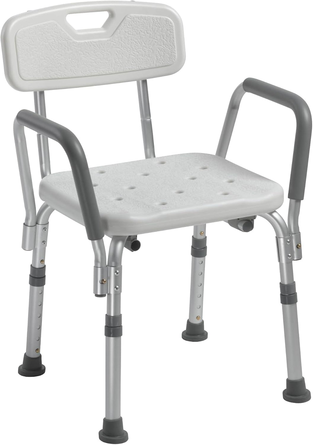 Shower Chair with Back & Padded Arms - Adjustable Height Bath Seat for Safety & Comfort - Lightweight Aluminum