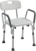 Shower Chair with Back & Padded Arms - Adjustable Height Bath Seat for Safety & Comfort - Lightweight Aluminum
