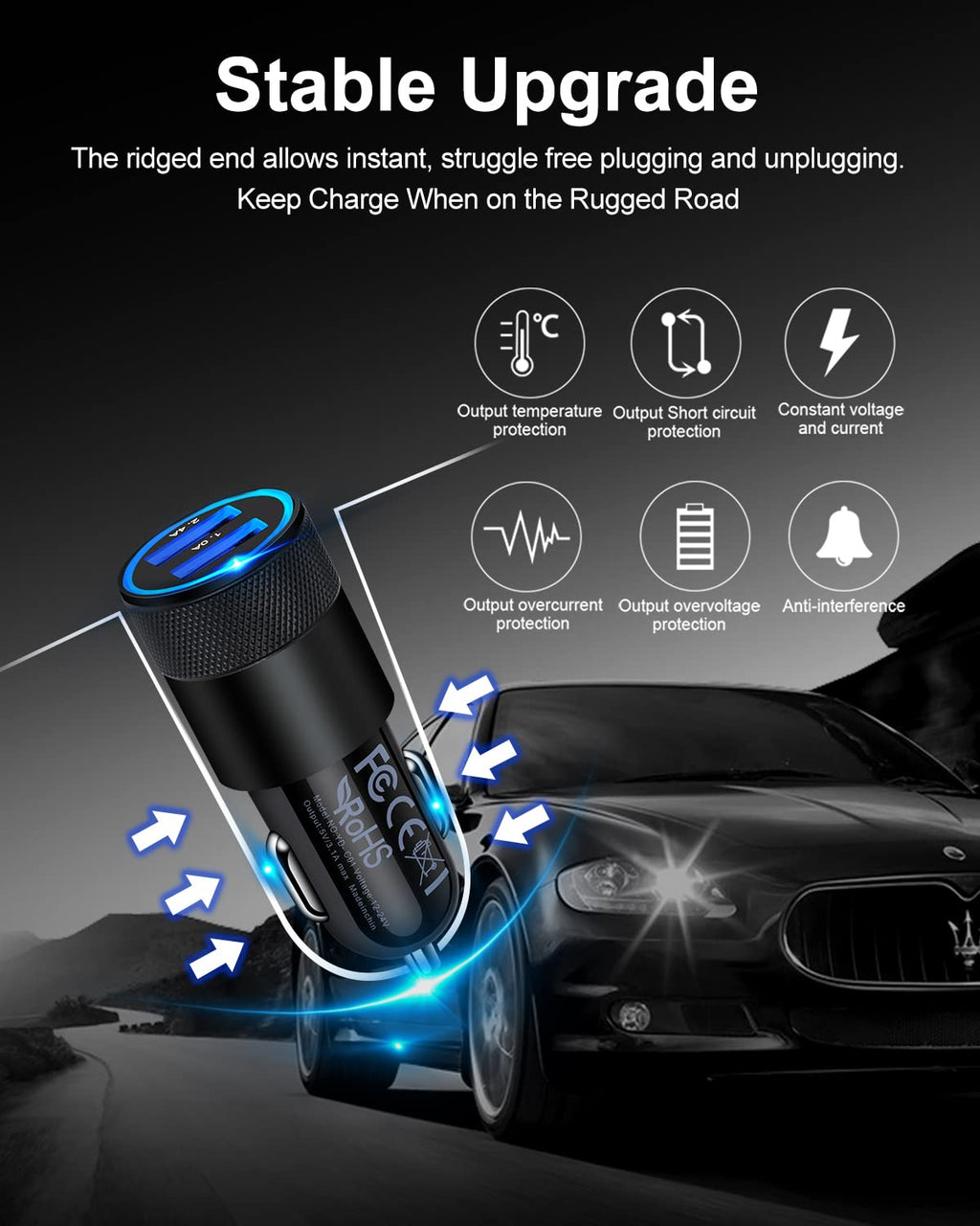 [5pcs] Car Charger Adapter, USB Multi Port Cigarette Lighter Fast Charging Power Block Plug for iPhone 17 16 15 14 13