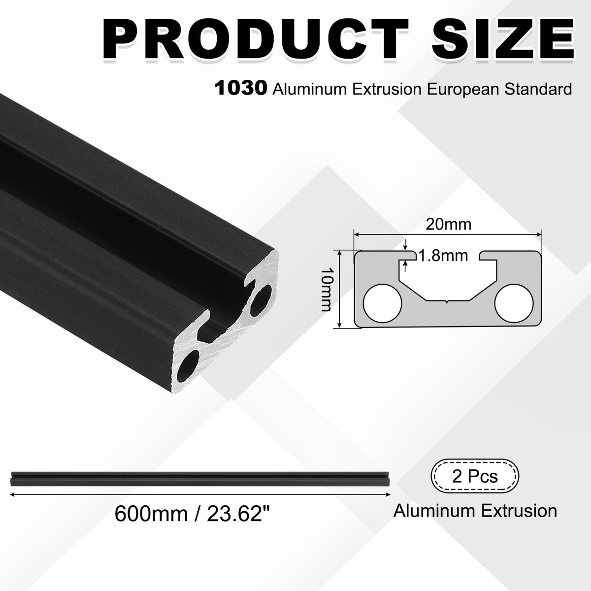 uxcell 2Pcs 600mm 1020 Aluminum Extrusion Profile, Anodized Linear Rail