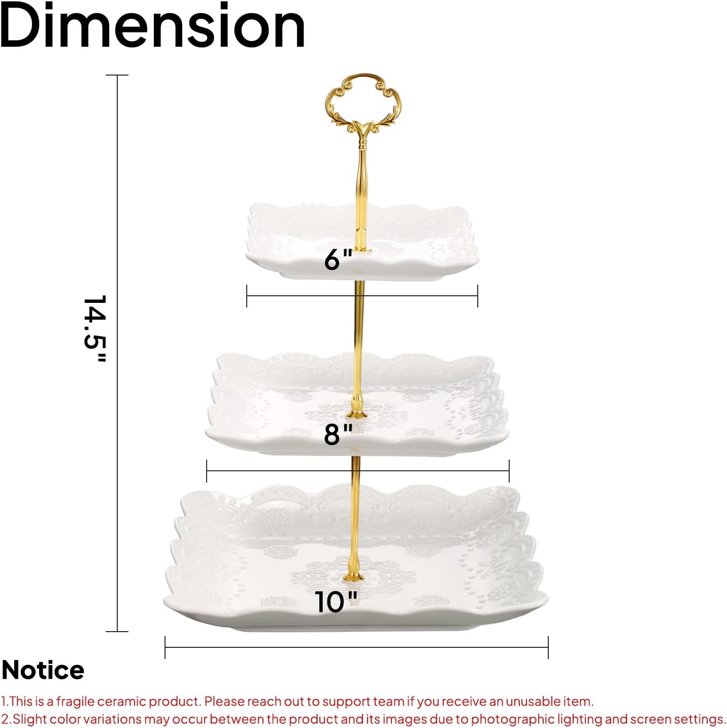 3 Tier Porcelain Cupcake Stand, Tiered Serving Cake Stand, Square White Embossed Dessert Stand, Weddings Parties