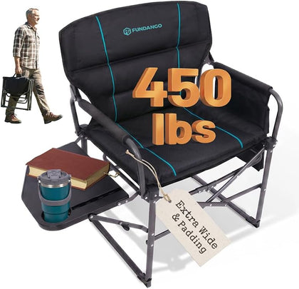 Oversized Folding Chairs for Outside, Fully Padded Camping Director Chair for Adults, Support 450lbs Portable lawn