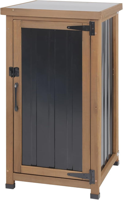 Small Outdoor Storage Cabinet Weatherproof, Wood Garden Potting Bench Table with Removable Shelves, Metal Top