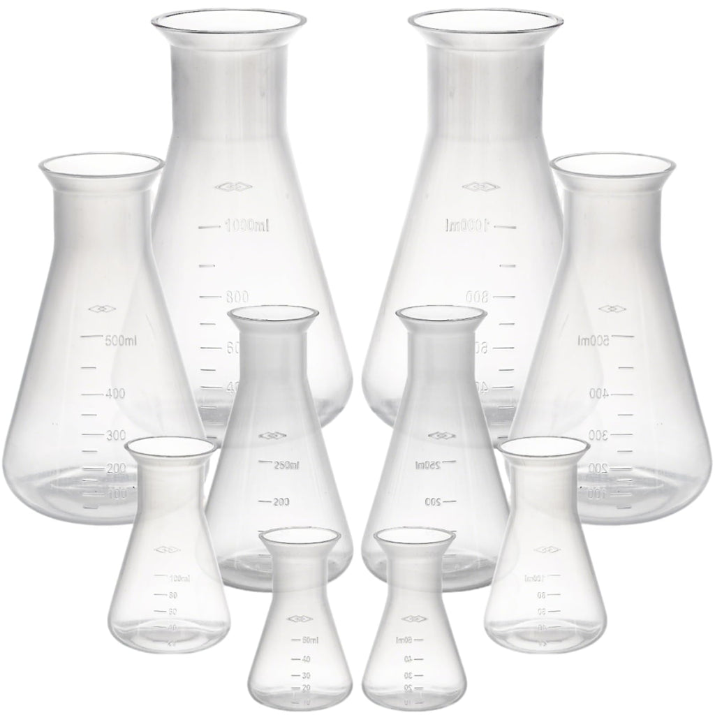 10 Pack Plastic Erlenmeyer Flask, Semi-Transparent