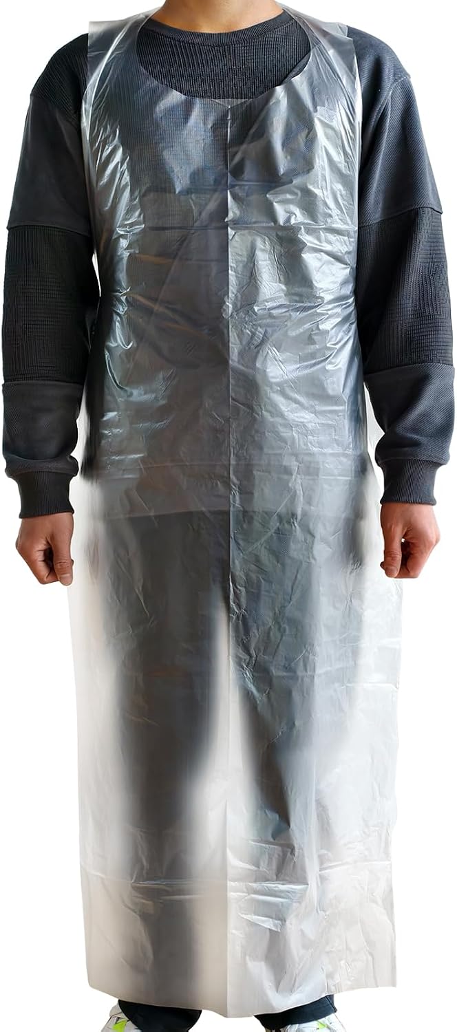 Disposable Aprons, 28" x 55", 100 Count, Clear