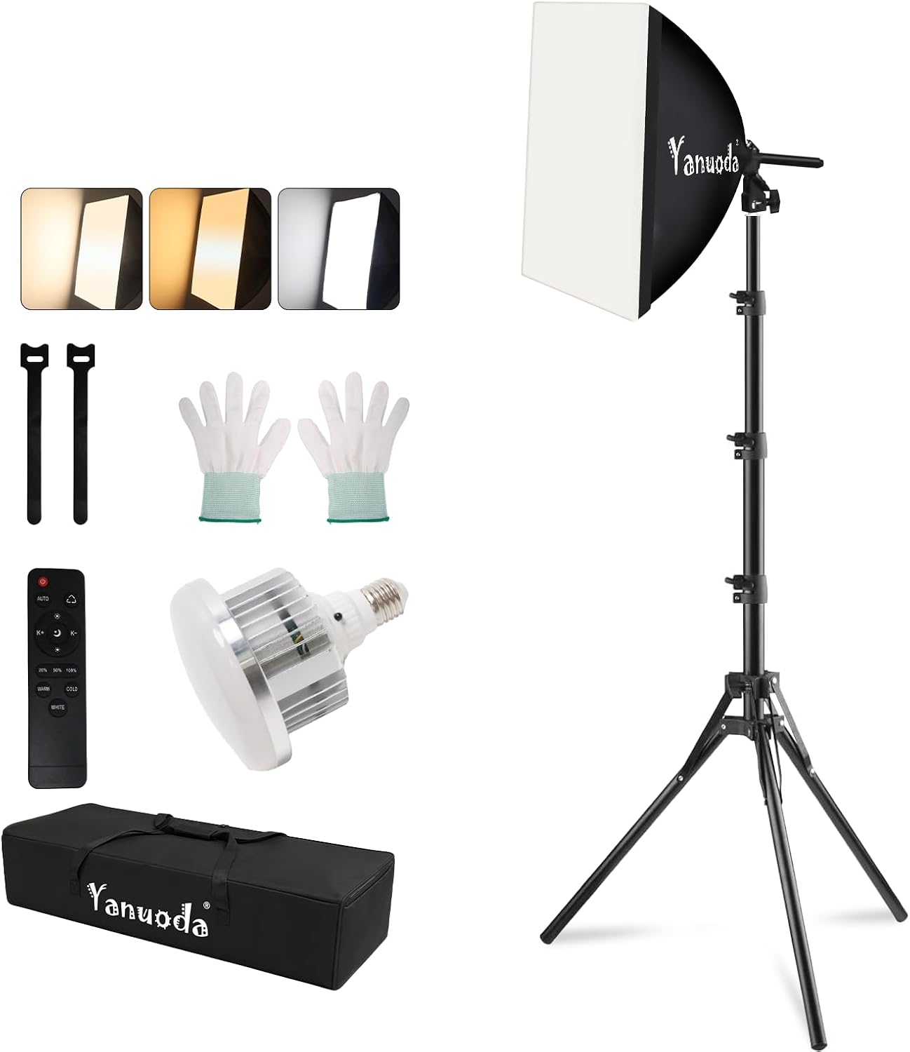 16"x16" Softbox Lighting Kit, Adjustable Light for Filming | Remote-Controlled Soft Lighting, Adjustable Brightness &