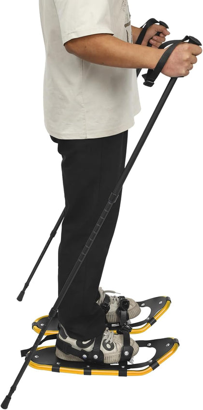 Lightweight Snowshoes with Adjustable Trekking Poles, Aluminum Frame with PE Deck & Steel Crampons, -40°C Resistant