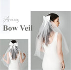 Bridal Bow Veil White Short Wedding Veil Tulle Bachelorette Party Veils Bride Accessories for Women Girls
