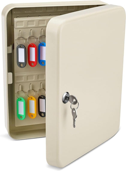Key Box Wall Mount with Code, Key Cabinet with 60 Key Holder Organizer Locker Case, Colored Key Tags & Hooks Wall