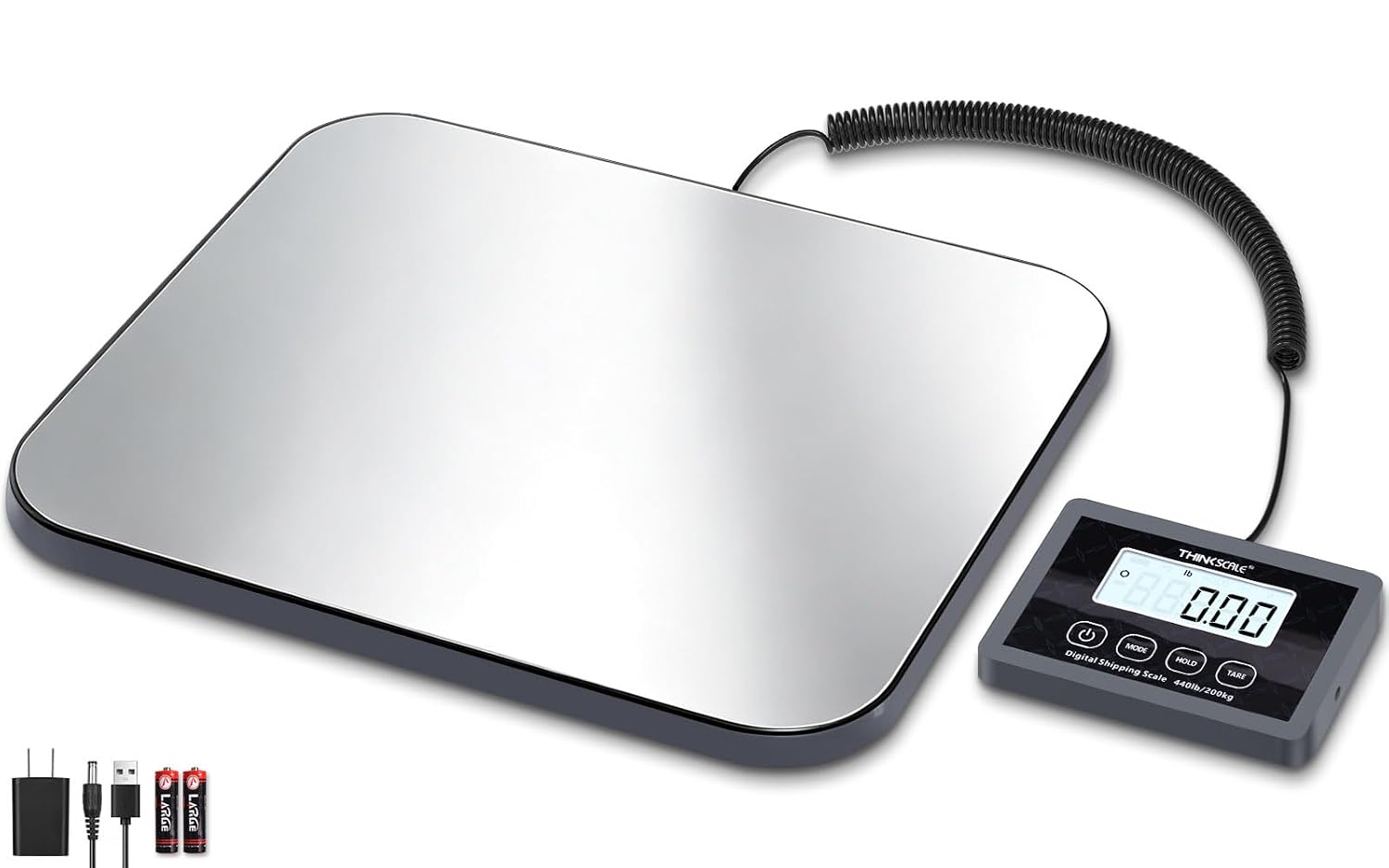 440lb Digital Shipping Scale, 1oz Accurate Postal Scale | Large Backlit LCD, Hold/Tare Function, USB & Battery Power