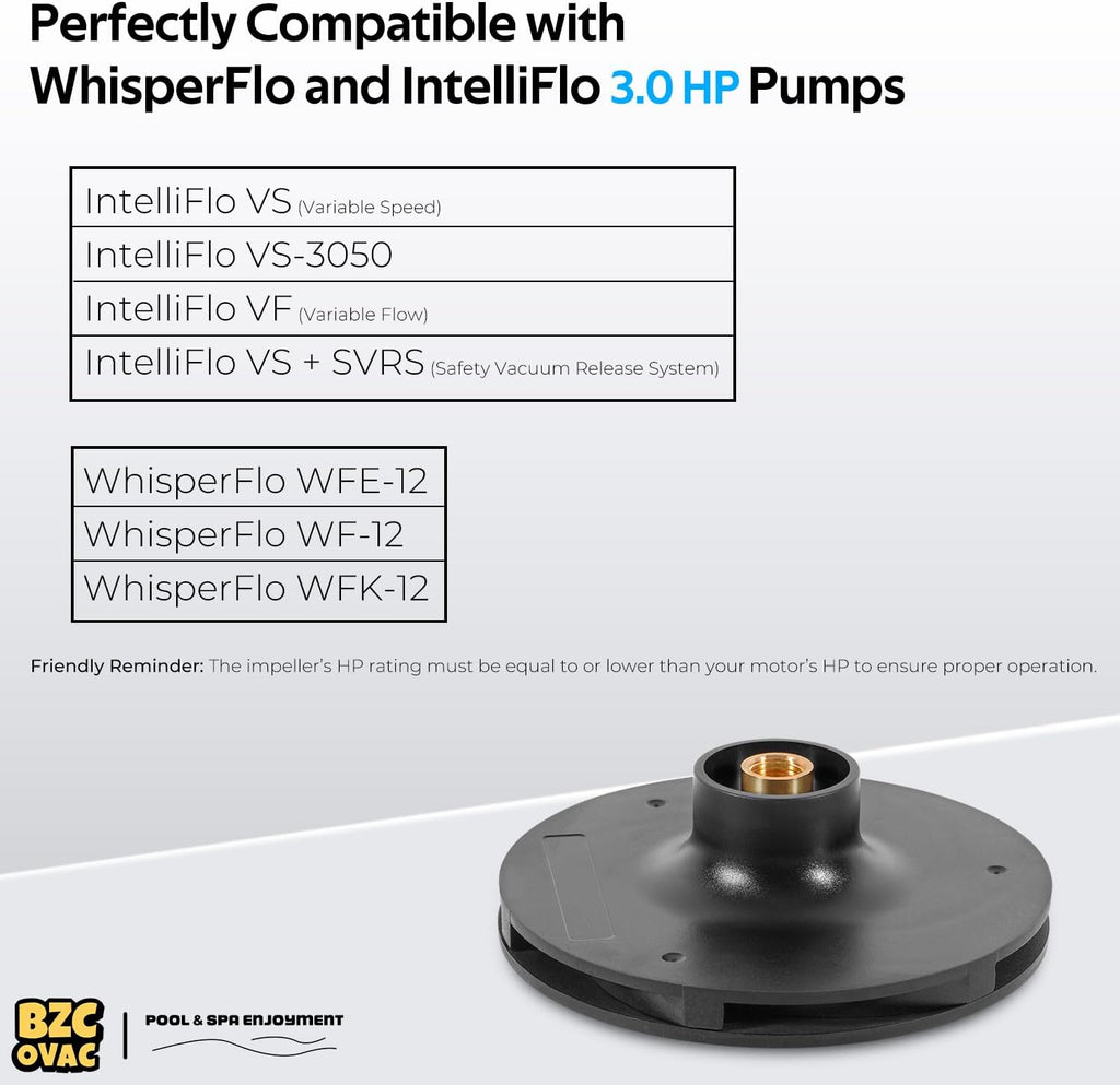 073131 Impeller Compatible with WhisperFlo and IntelliFlo 3 HP Pool and Spa Pumps, Black